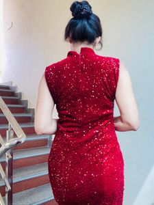 Hot Red Velvet Gown For Party Wear