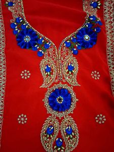 Red Embroidered suit Material