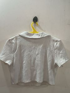 White Ribbed Zip-Up Crop Top