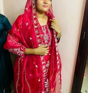 Elegant Red Embroidered Anarkali Suit