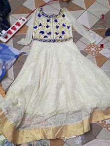 Elegant White & Gold Embroidered Anarkali Dress