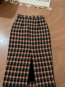 Plaid Midi Skirt with Slit