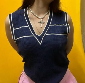 Navy Knit Sleeveless Sweater Vest