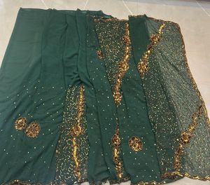 Emerald Green Embroidered Saree