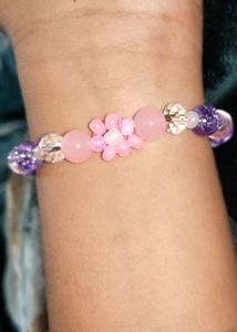 Pink Flower Beaded Bracelet