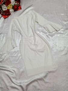 🤍White Bell-Sleeves Bodycon Dress 🤍