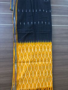 Pure Ikkat Cotton Dupatta Black With Yellow Border