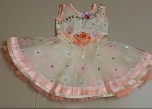 Beige And White Colour Net Frock