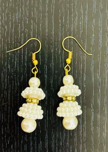 Cream Pearl Bead Jhumkas