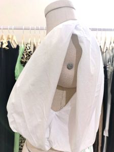 ZARA White Balloon Crop Top