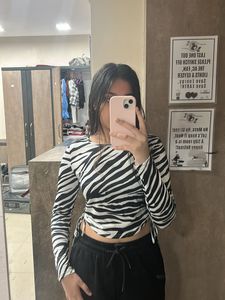 Zebra Print Long Sleeve Crop Top