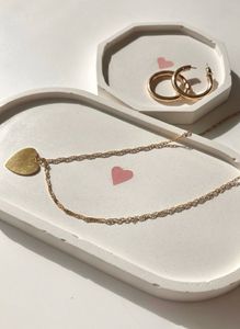 White Minimal Concrete Tray | Ring Dish with Heart