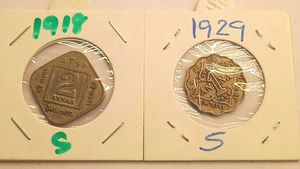 Rare George V 1918 2 Annas & 1929 1 Anna Coin Set