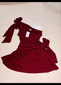 Burgundy One Shoulder Bow Dress