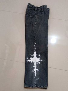 Grunge Graphic Print Wide Leg Jeans