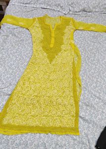Yellow Chikankari Kurti