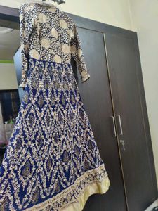 Elegant Blue &amp; Gold Anarkali Suit With Dupatta