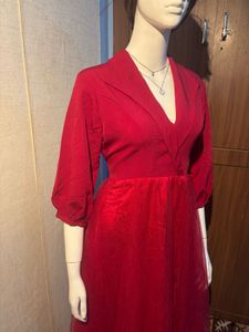 Red Dress with Collar Detail