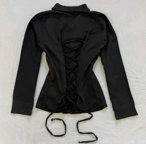 Black Corset Tie Back Blouse