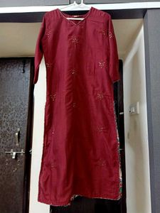 WOMEN'S Maroon Elegant Kurta and Bottom