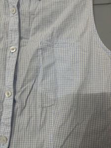 Sleeveless Blue &amp; White Checked Top
