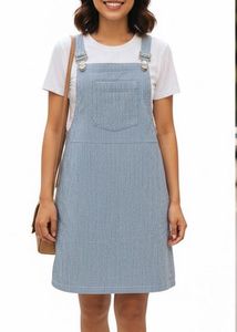 Striped Denim Overall Dress