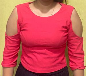Cute Pinkish Cold Shoulder Top With Huge Back Cut