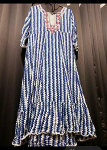 Blue Striped Embroidered Kurta
