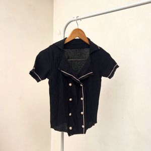 Black Pearl Button Crop Top