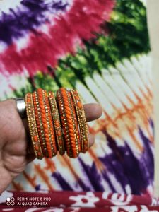 New Fancy Bangles Set In Orange &amp; Gold