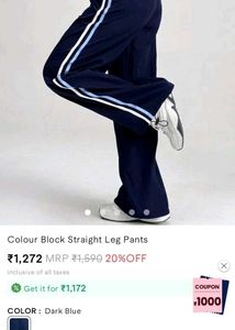 Navy Colour Block Straight Leg Pants