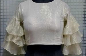 Shimmery Ruffle Sleeve Crop Top