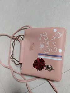 Peach Colour Sling Leather Bag