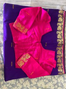 Purple &amp; Pink Banarsi Cotton Silk Saree