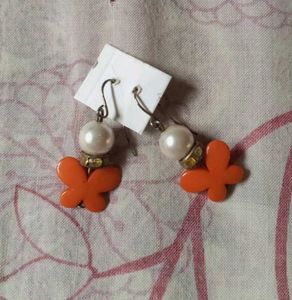 Orange Butterfly Pearl Earrings
