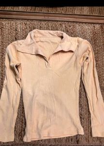 Brown Ribbed Polo Top