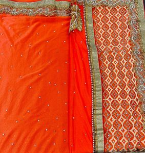 Orange Embellished Saree