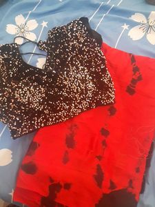 Red & Black Saree