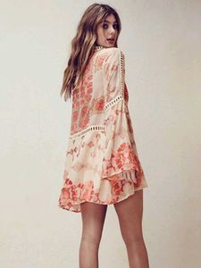 Floral Bohemian Cold-Shoulder Tunic Top