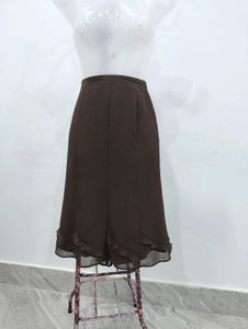 Brown Ruffle Hem Midi Skirt