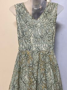 COVER STORY Women Green Self Design Lace Fit &amp; Fla