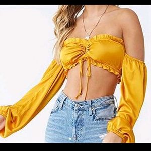 Yellow Off-Shoulder Crop Top
