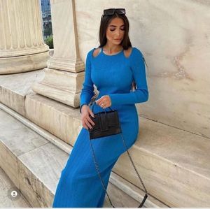 New Zara Cut Out Knit Electric Blue Midi
