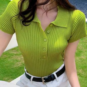 Green Ribbed Polo Top