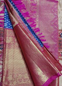 Elegant Pink & Blue Saree