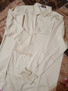 Beige Cotton Printed Shirt
