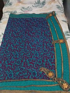 Teal and Purple Chiffon Saree