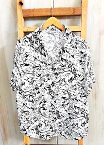 White Printed Cotton Shirt Size-42