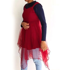 Maroon And Blue Net Dress / Top