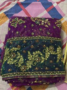 Regal Emerald Purple Embroidered Saree
